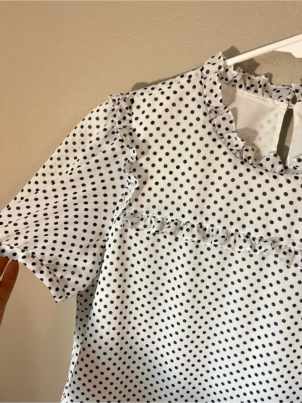 J.Crew XXS Polka Dot Ruffle Blouse Puff Sleeve White Black Preppy Office